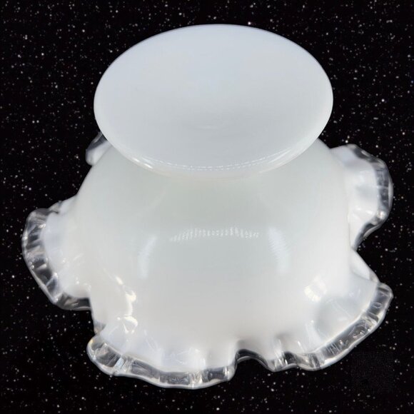 Fenton Silver Crest Footed Bowl Ruffle Edges Milk Glass Clear Edge Vintage VTG - Picture 3 of 10